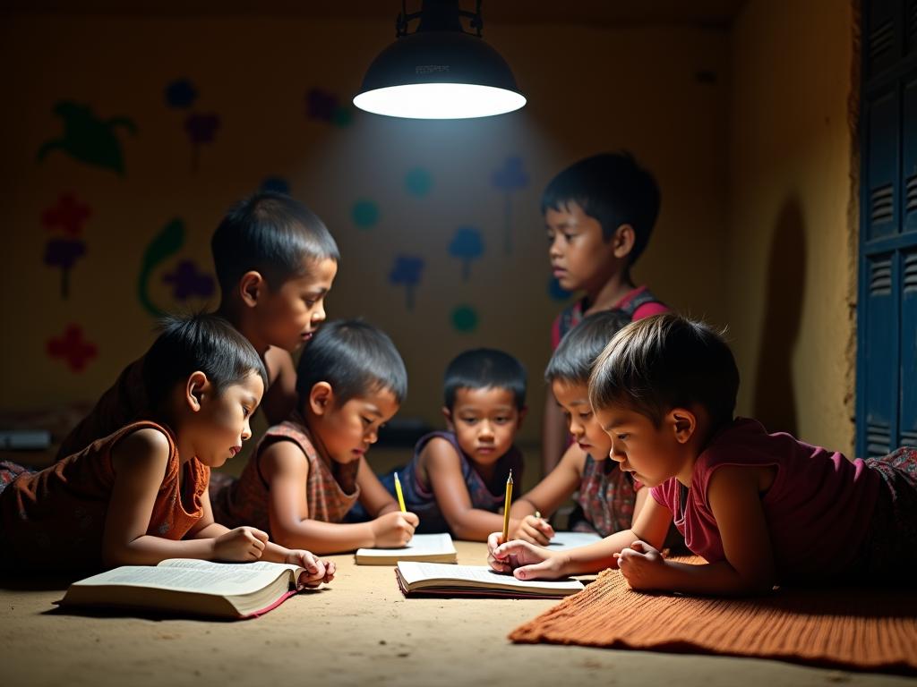 _Fair-skinned_tribal_children_studying_under_a_sol