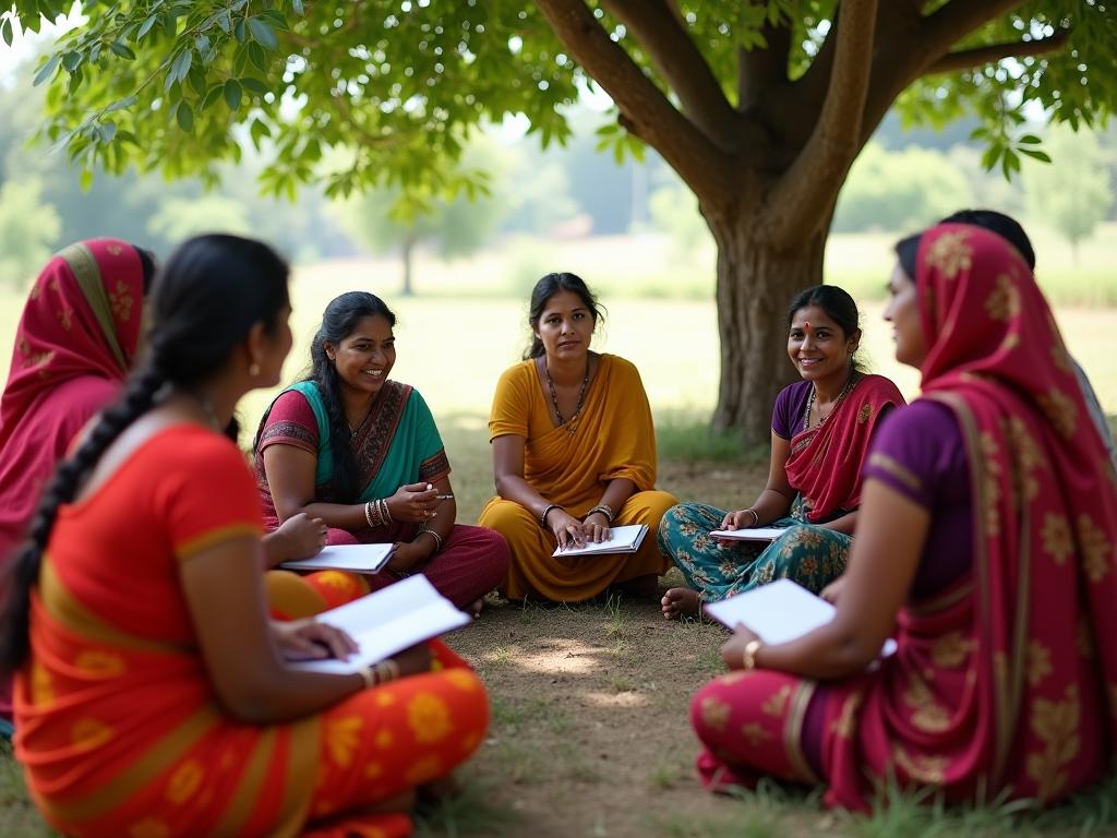 _Group_of_fair-skinned_poor_Indian_women_sitting_i